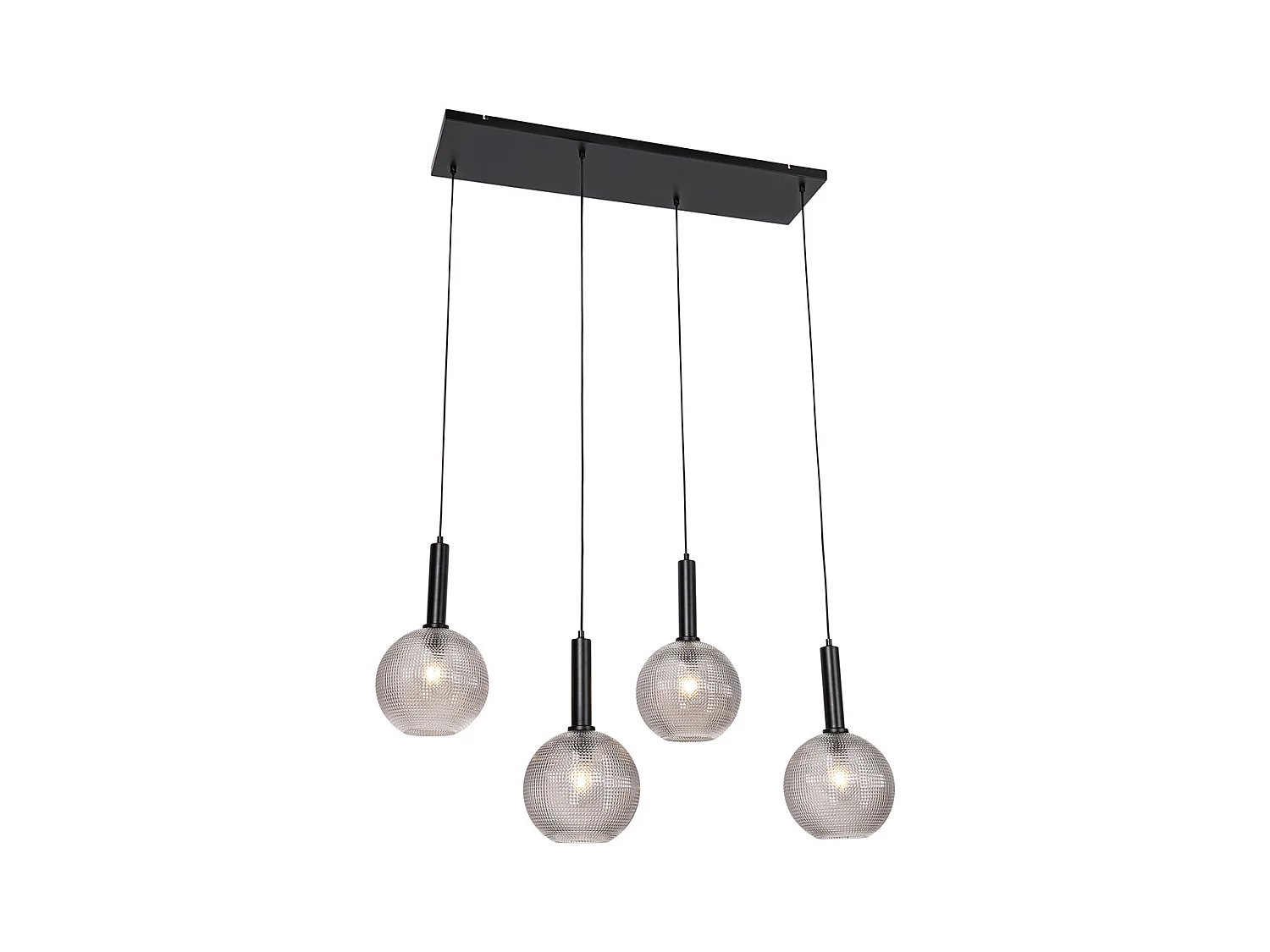 Lampe à suspension design noire avec verre fumé 4 lumières - Chico