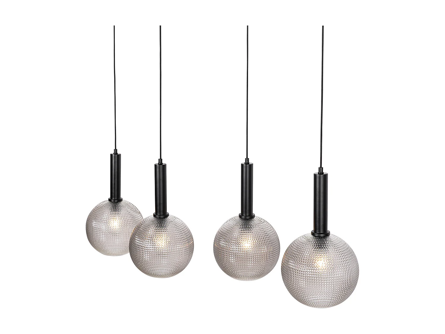 Suspension design noire avec verre fumé 4 lumières - Chico