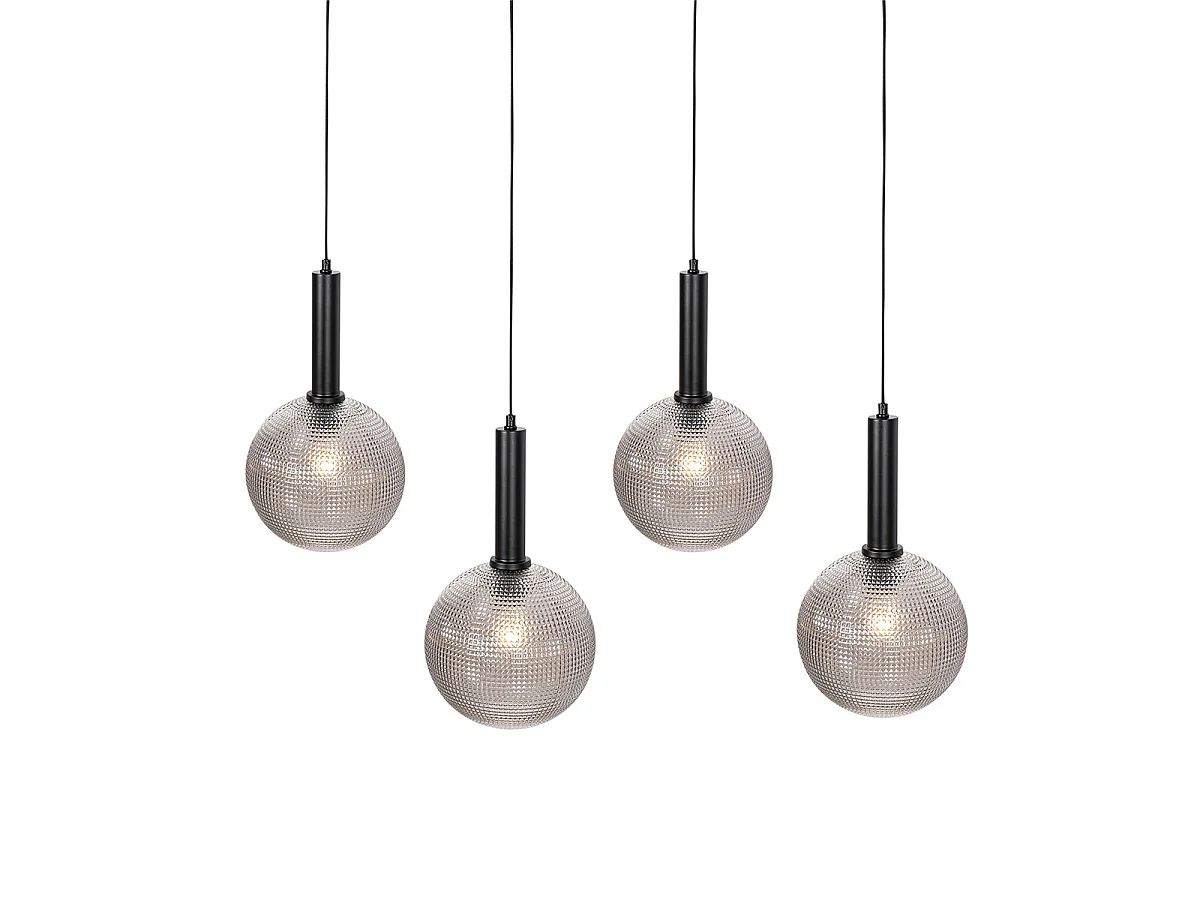 Suspension design noire avec verre fumé 4 lumières - Chico