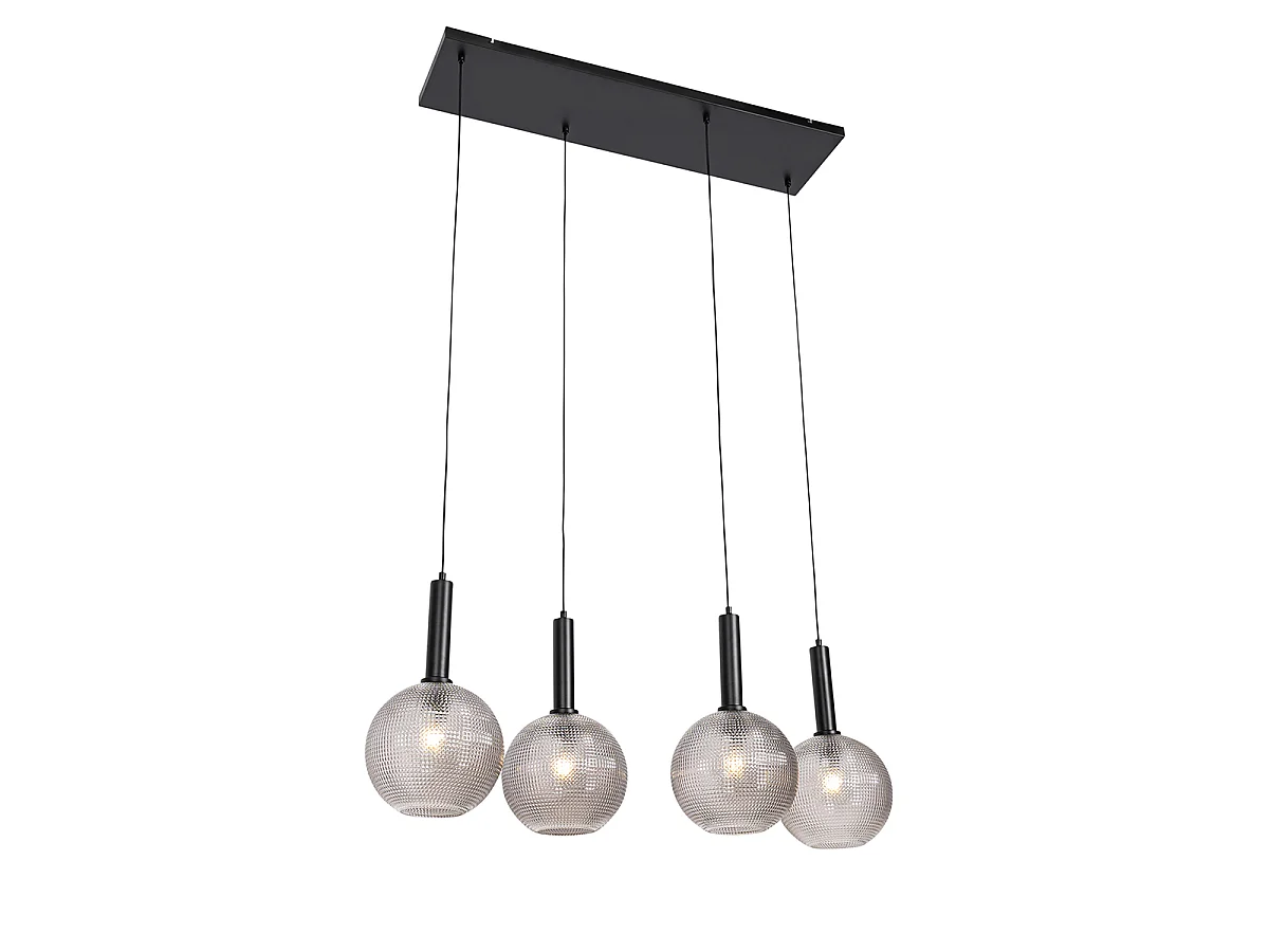 Suspension design noire avec verre fumé 4 lumières - Chico