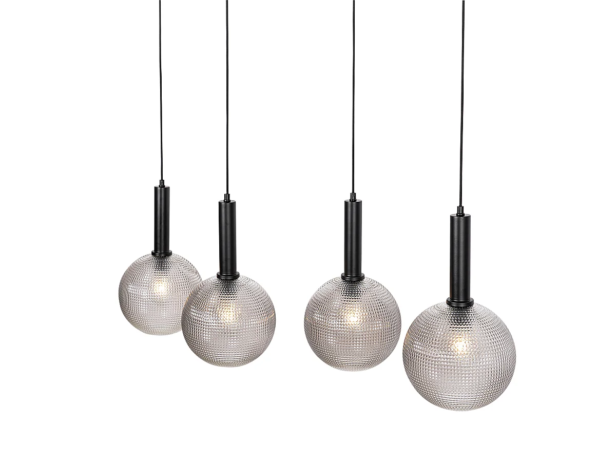 Suspension design noire avec verre fumé 4 lumières - Chico