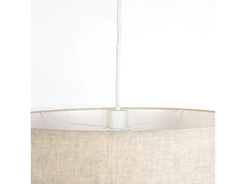 Lampe à suspension rurale blanche avec abat-jour en coton gris clair 50 cm - Combi