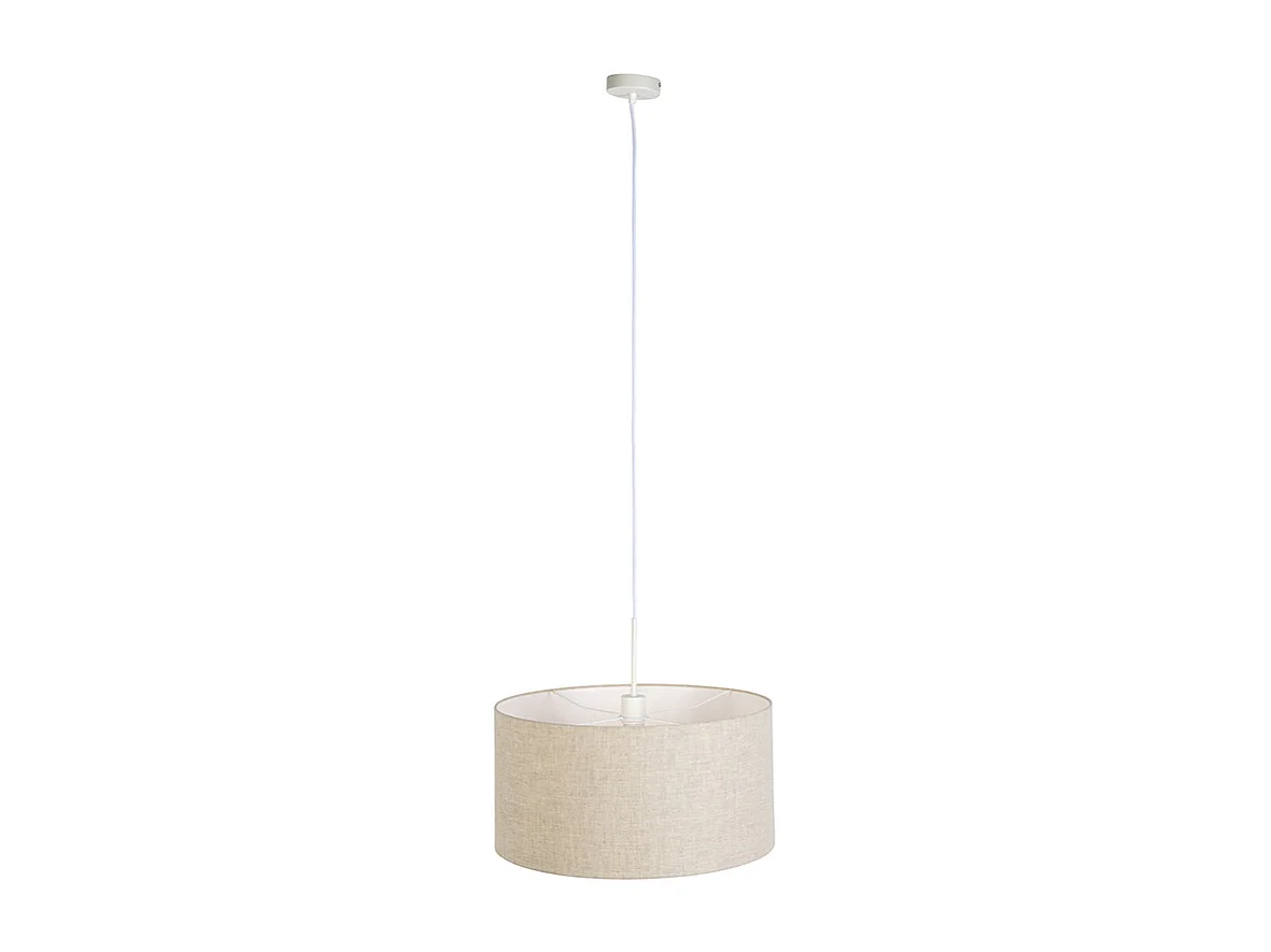 Lampe à suspension rurale blanche avec abat-jour en coton gris clair 50 cm - Combi