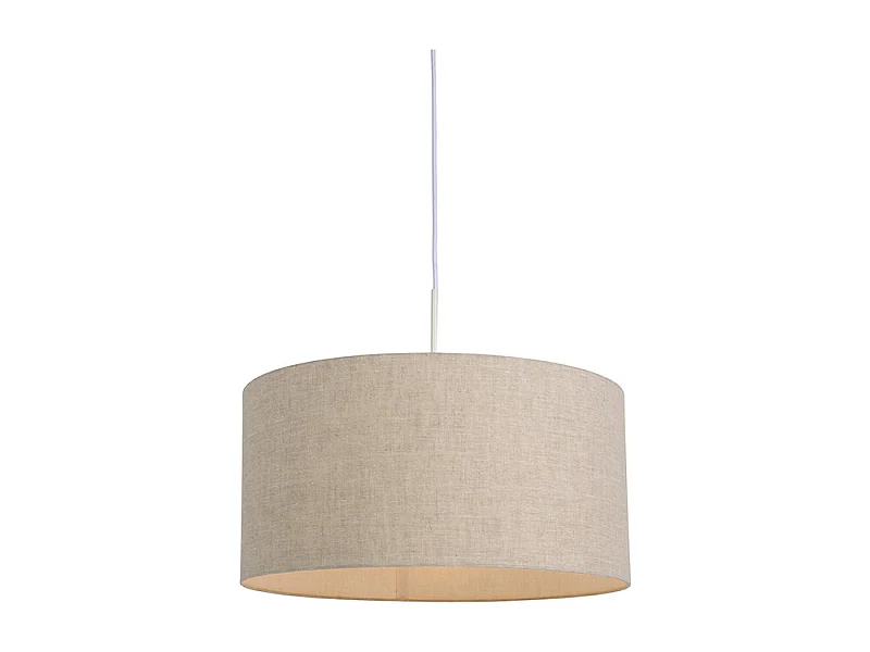 Suspension rustique blanche avec abat-jour en coton gris clair 50 cm - Combi