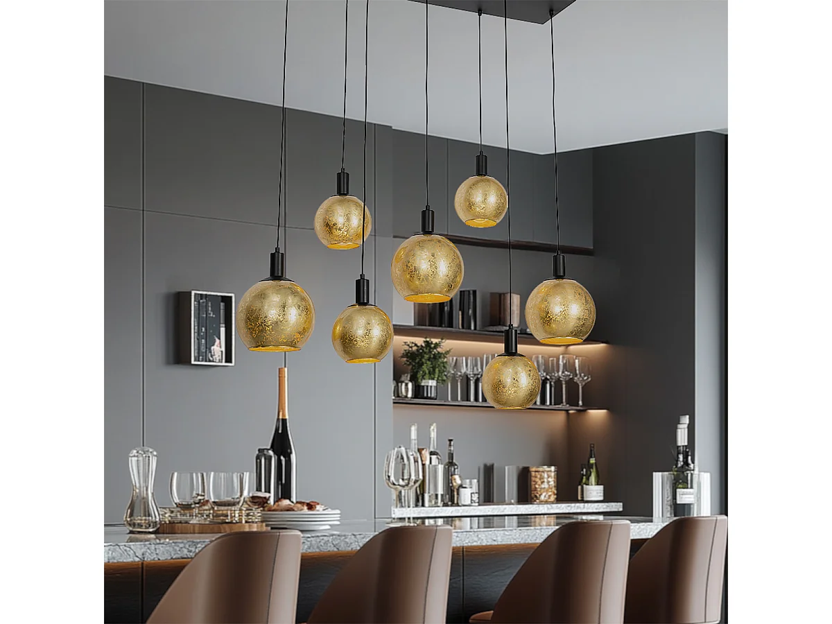Lampe à suspension design noire verre doré 7 lumières - Bert