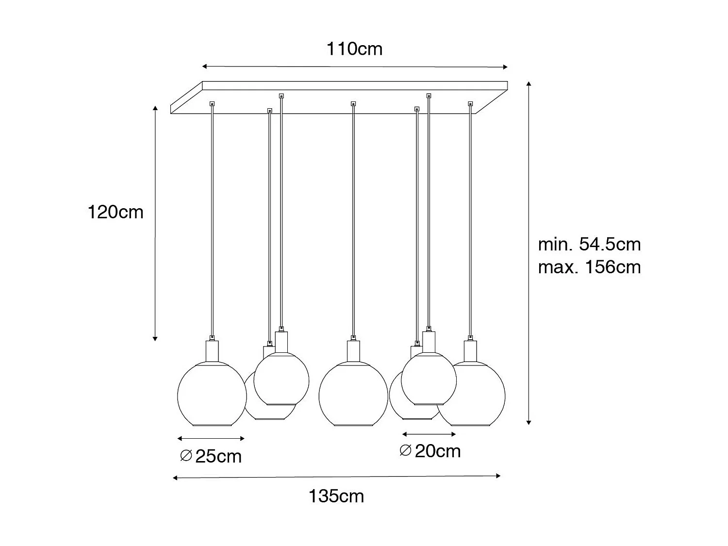 Lampe à suspension design noire verre doré 7 lumières - Bert