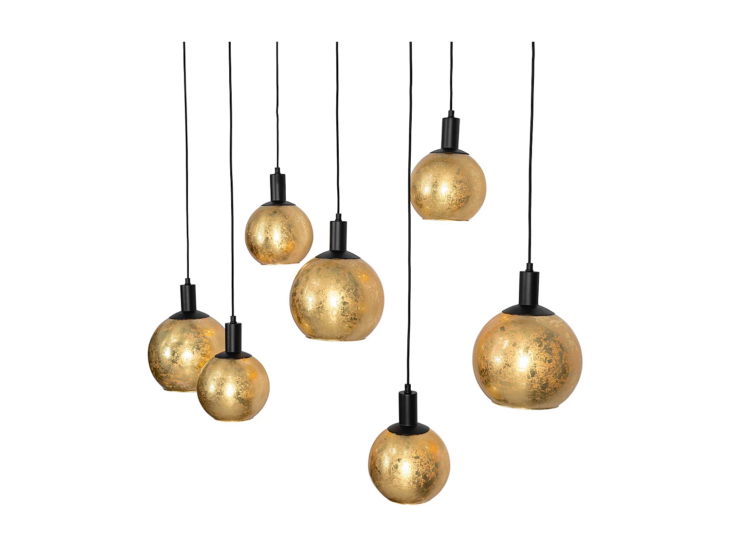 Lampe à suspension design noire verre doré 7 lumières - Bert