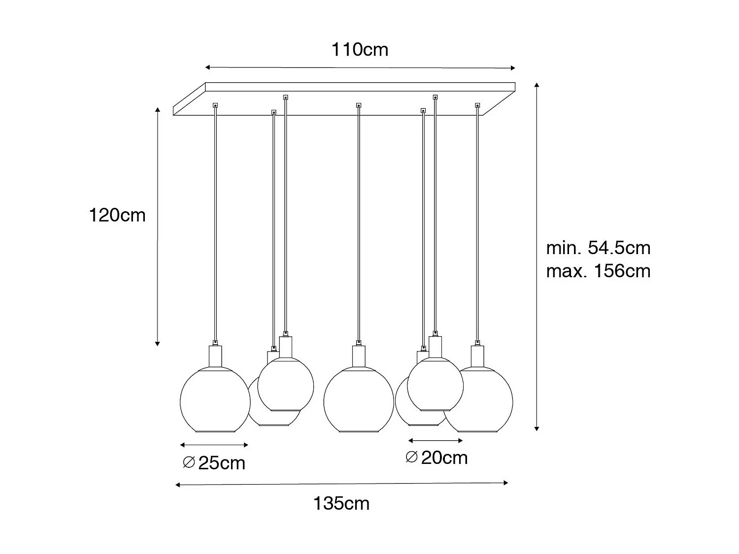 Suspension design noire avec verre doré 7 lumières - Bert