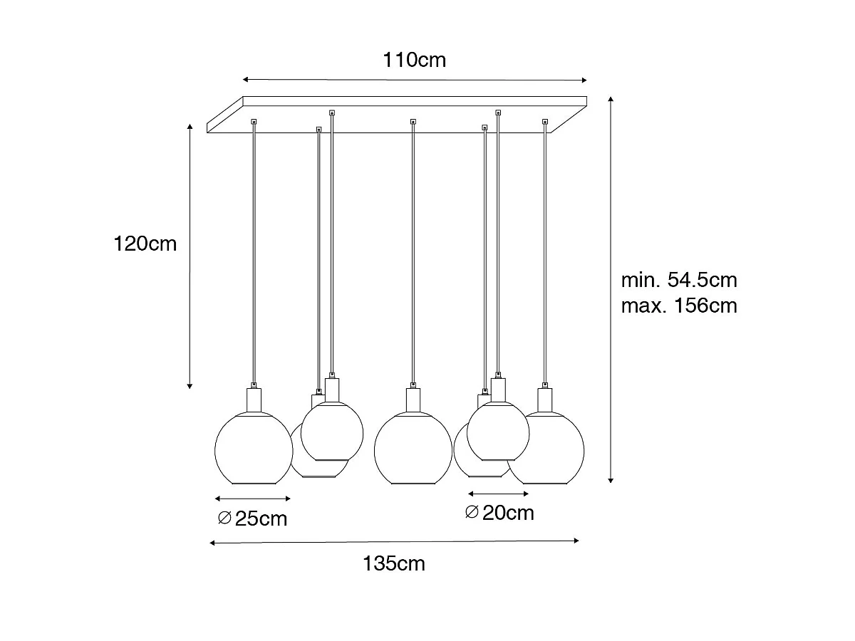 Suspension design noire avec verre doré 7 lumières - Bert