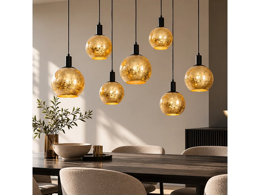 Suspension design noire avec verre doré 7 lumières - Bert