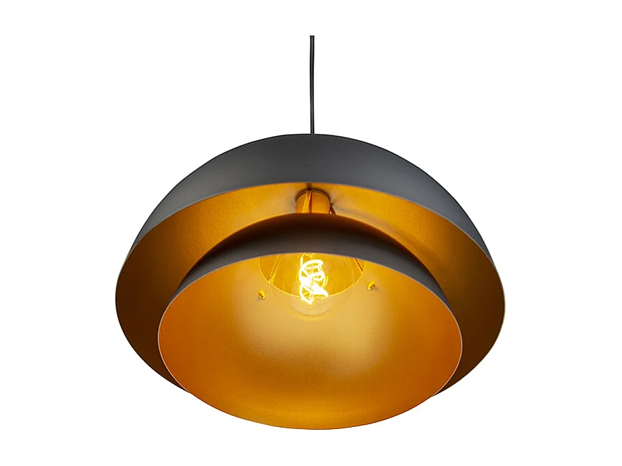 Lampe à suspension scandinave noire avec de l'or 2 couches - Claudius