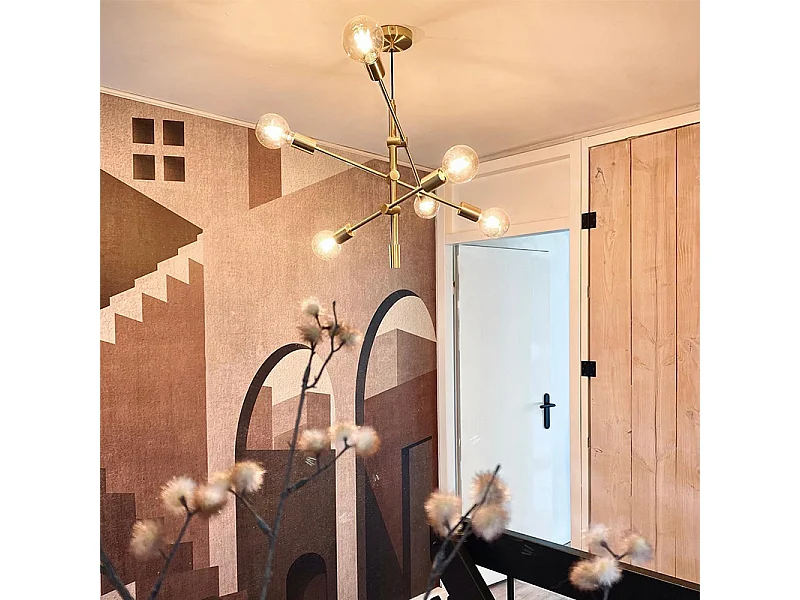 Suspension art déco laiton mat 6 lumières - Sydney