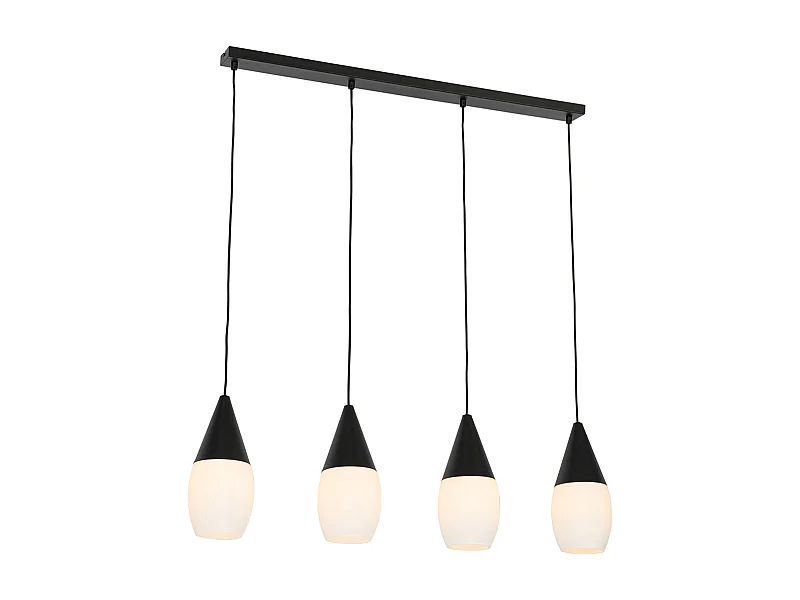 Lampe à suspension moderne noire avec verre opale 4 lumières - Drop