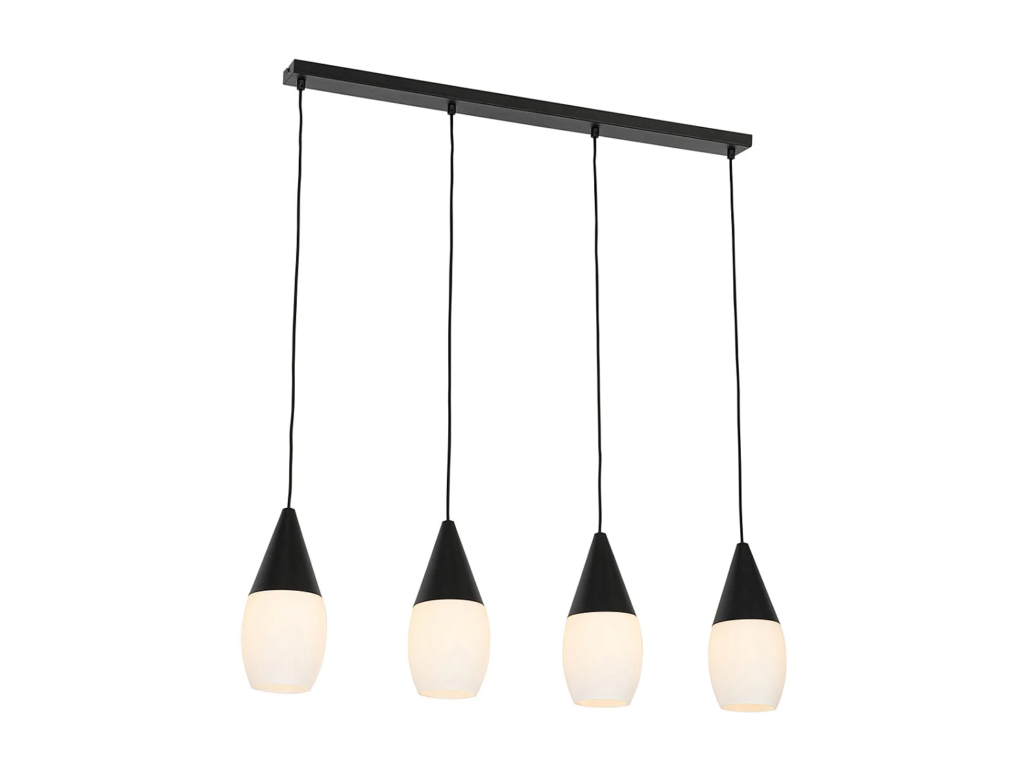 Lampe à suspension moderne noire avec verre opale 4 lumières - Drop