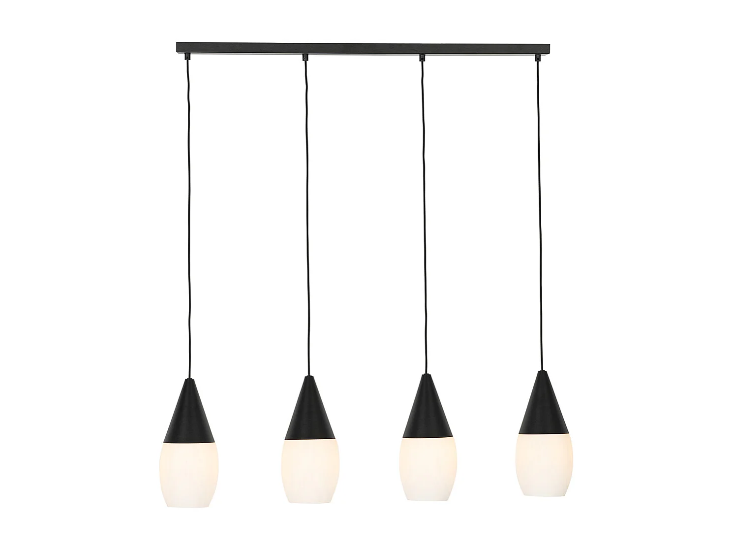 Lampe à suspension moderne noire avec verre opale 4 lumières - Drop