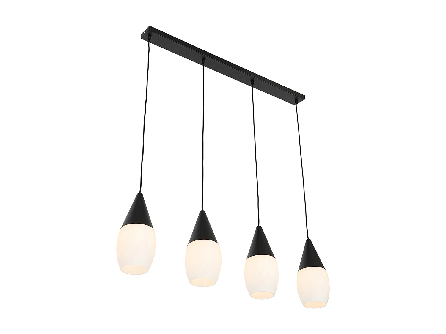 Lampe à suspension moderne noire avec verre opale 4 lumières - Drop