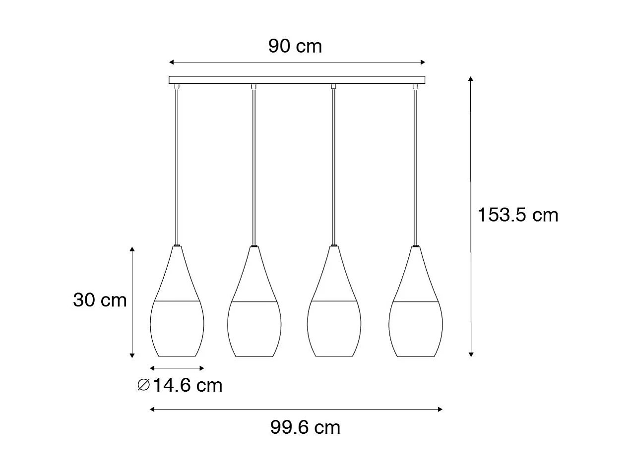 Suspension moderne noire avec verre opale 4 lumières - Drop