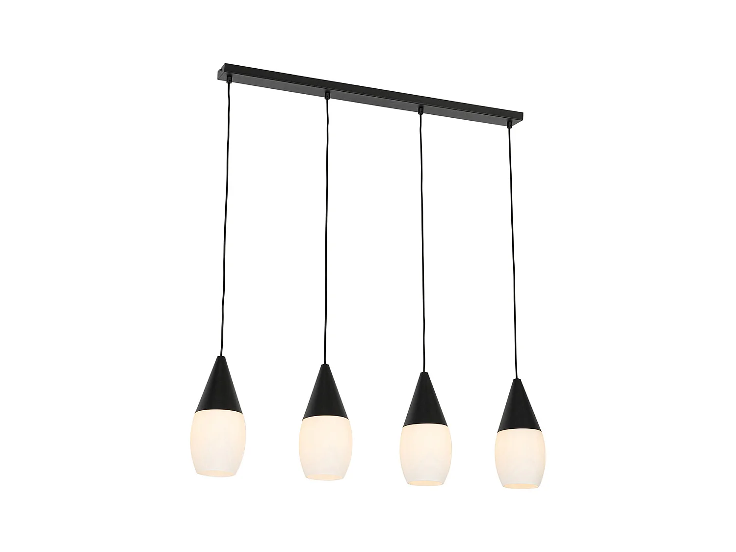 Lampe à suspension moderne noire avec verre opale 4 lumières - Drop