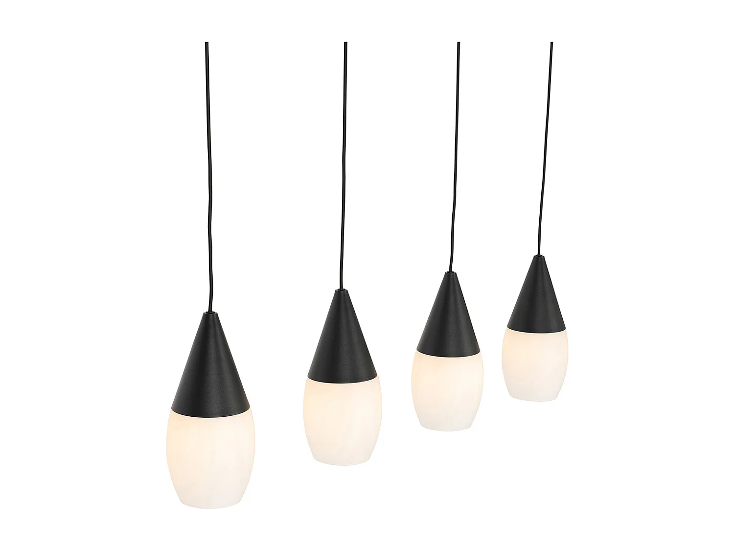Suspension moderne noire avec verre opale 4 lumières - Drop