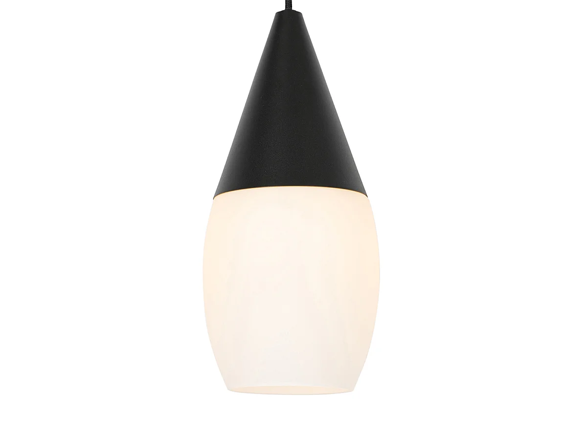 Suspension moderne noire avec verre opale 4 lumières - Drop