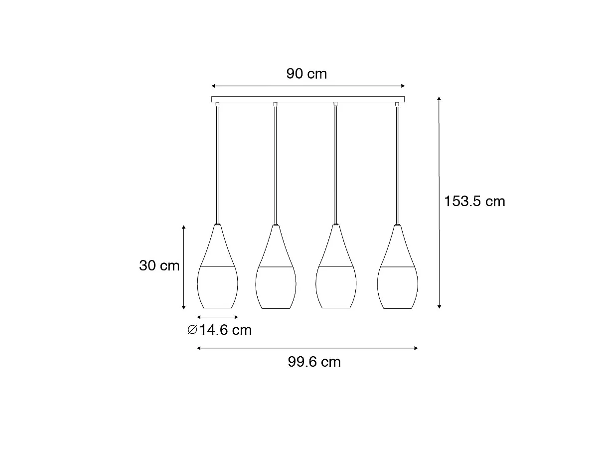 Suspension moderne noire avec verre opale 4 lumières - Drop
