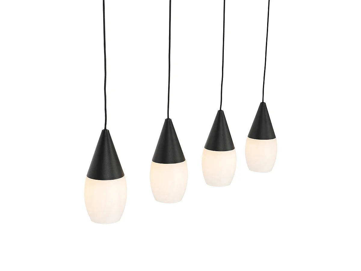 Suspension moderne noire avec verre opale 4 lumières - Drop