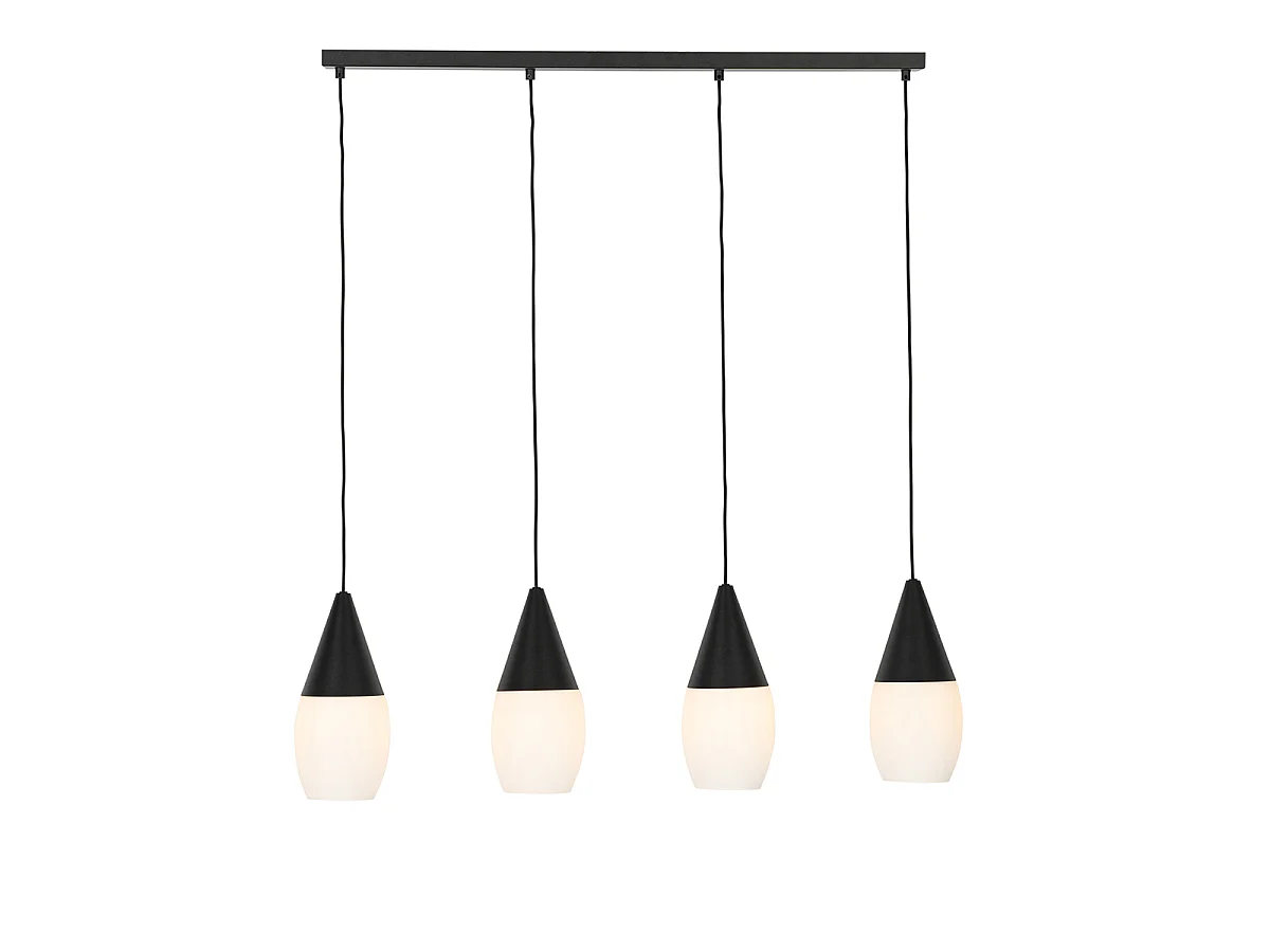 Suspension moderne noire avec verre opale 4 lumières - Drop