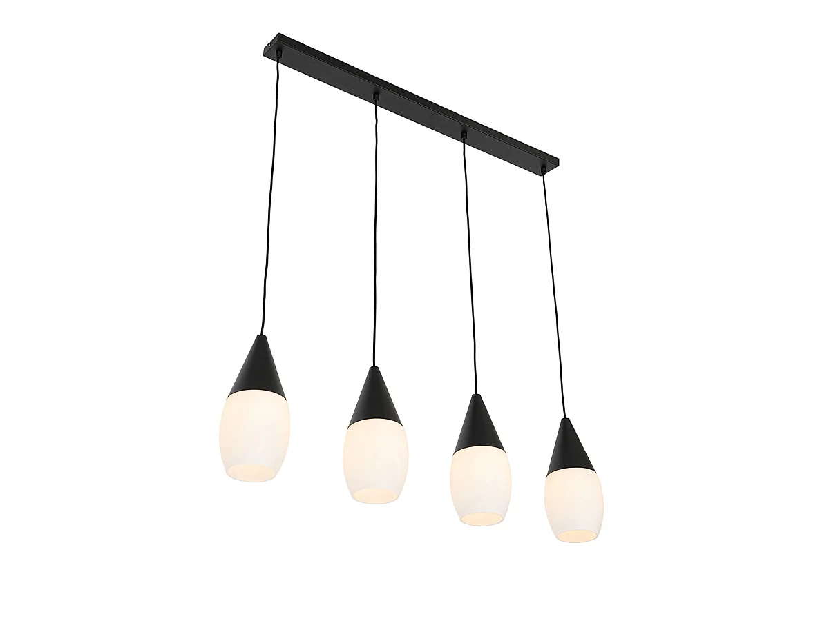 Suspension moderne noire avec verre opale 4 lumières - Drop
