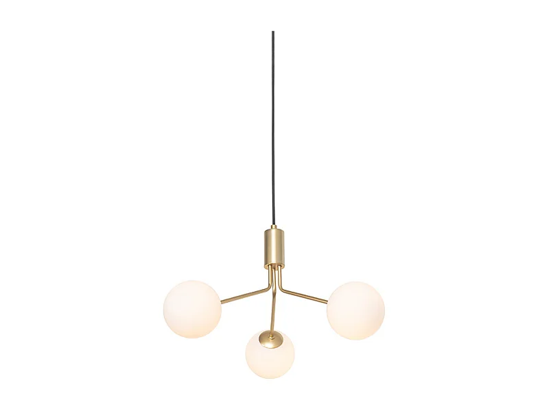 Suspension moderne or avec verre opale 3 lumières - Coby
