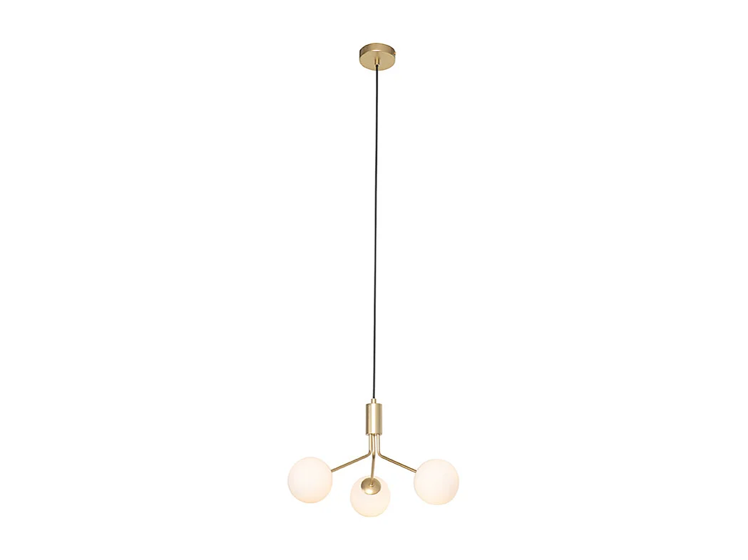 Suspension moderne or avec verre opale 3 lumières - Coby