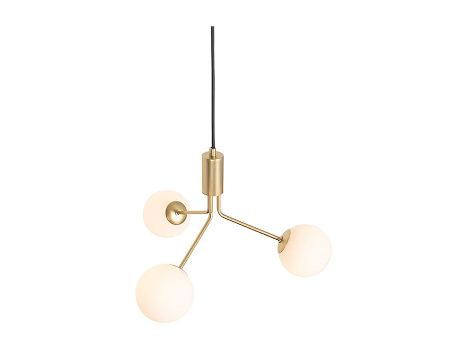 Suspension Art Déco dorée avec verre opale 3 lumières - Coby