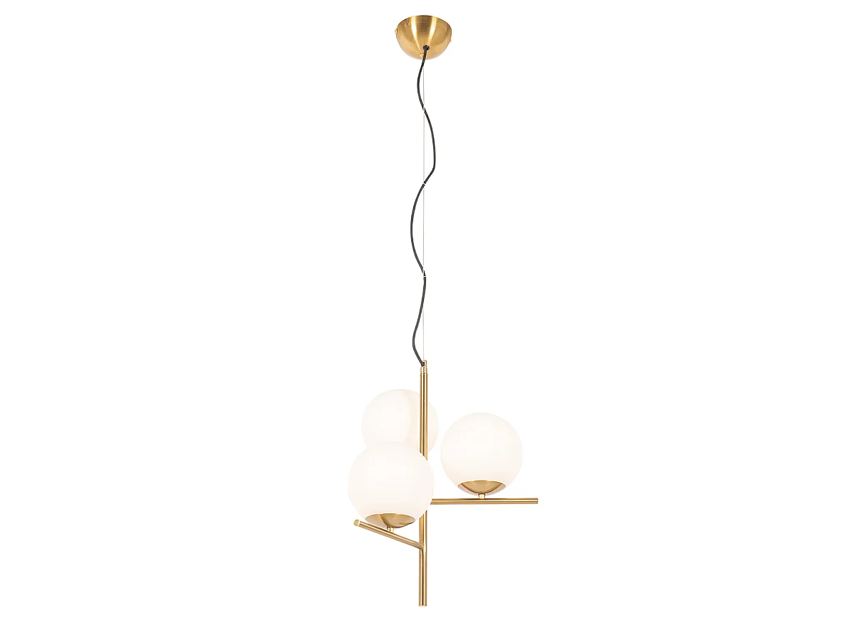 Suspension Art Déco dorée avec verre opale 3 lumières - Flore