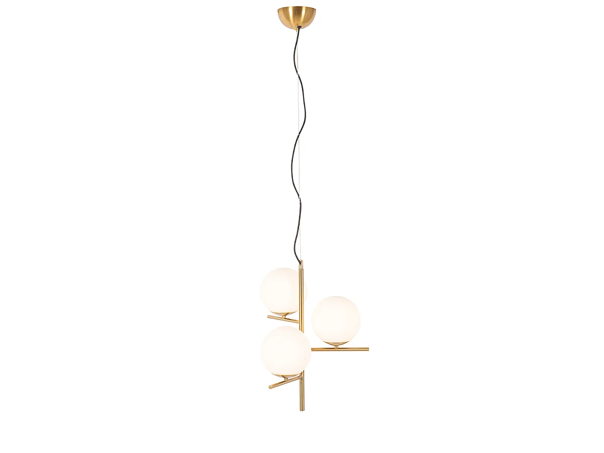 Suspension Art Déco dorée avec verre opale 3 lumières - Flore