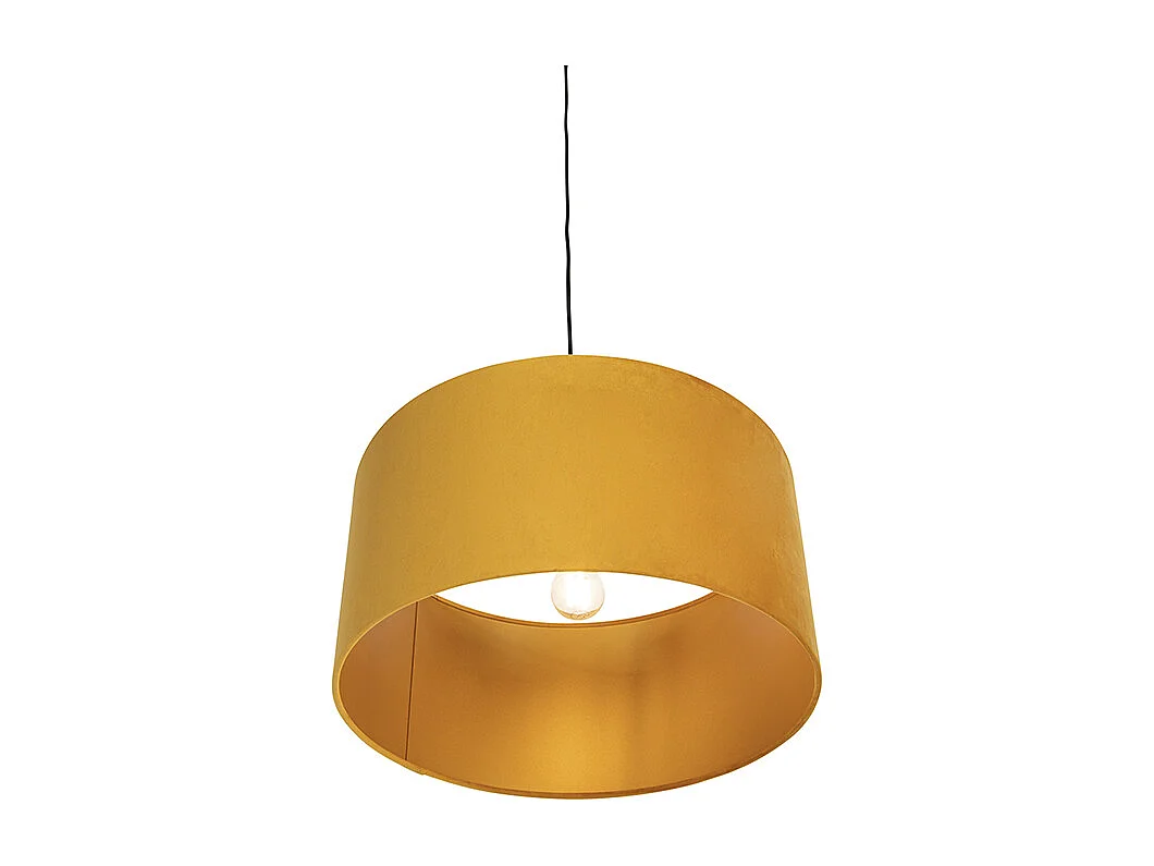 Suspension noire avec abat-jour en velours jaune et or 50 cm - Combi