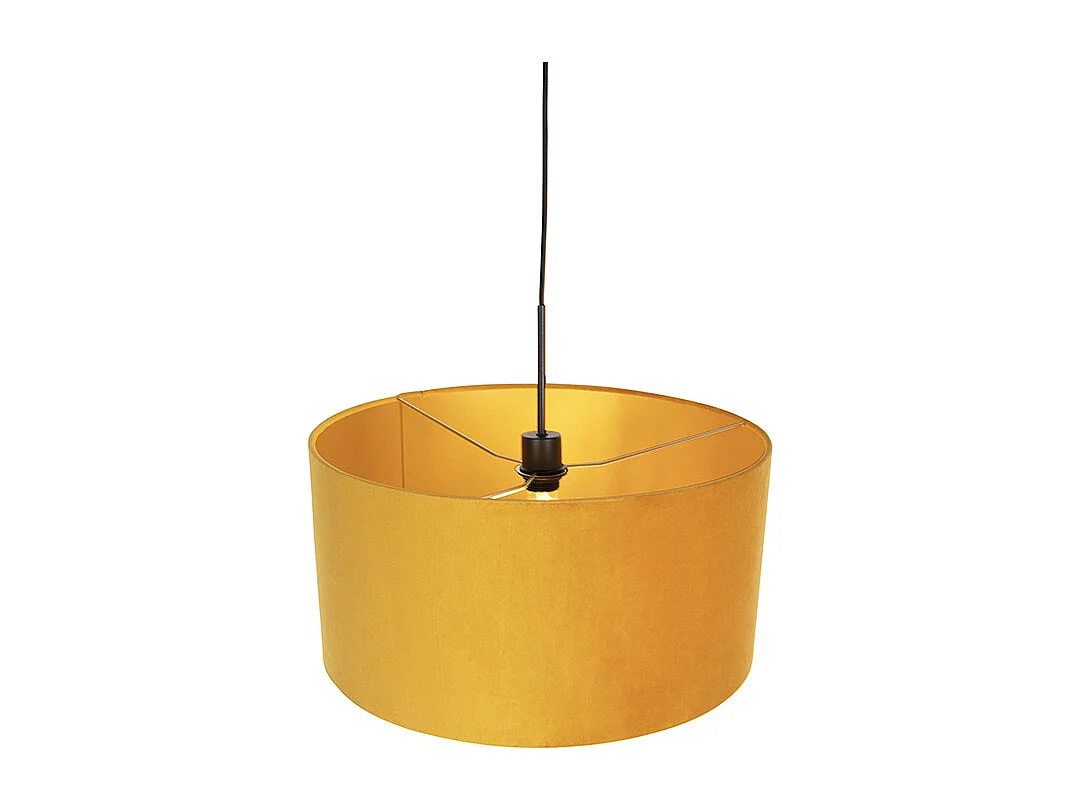 Suspension noire avec abat-jour en velours jaune et or 50 cm - Combi