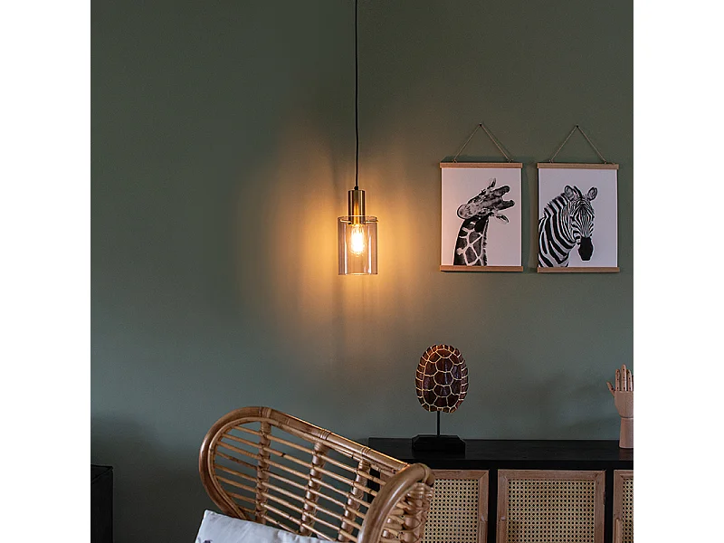 Suspension vintage en laiton avec verre fumé - Vidro