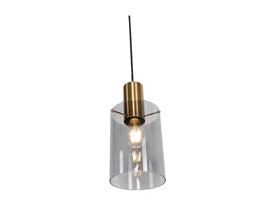 Suspension vintage en laiton avec verre fumé - Vidro