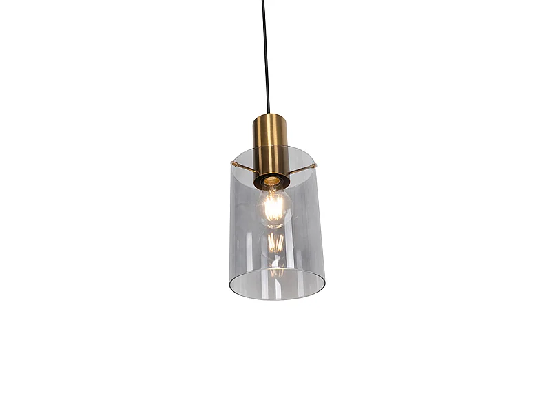 Suspension vintage en laiton avec verre fumé - Vidro