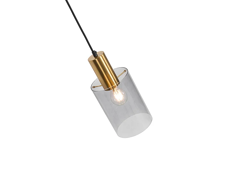 Suspension vintage en laiton avec verre fumé - Vidro