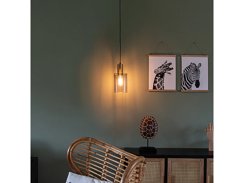 Suspension vintage en laiton avec verre fumé - Vidro