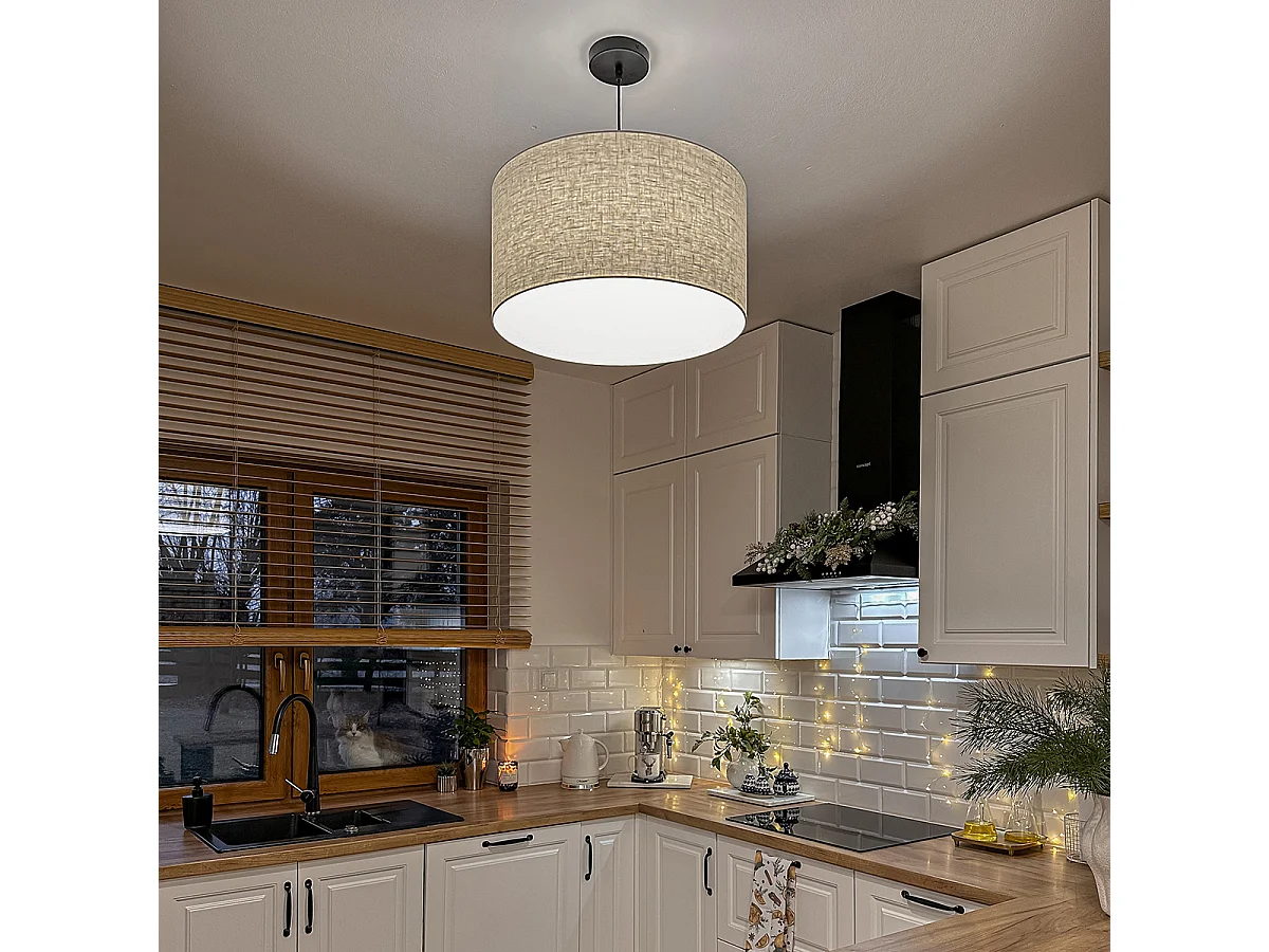 Lampe suspendue Country noire avec abat-jour beige 50 cm - Combi 1