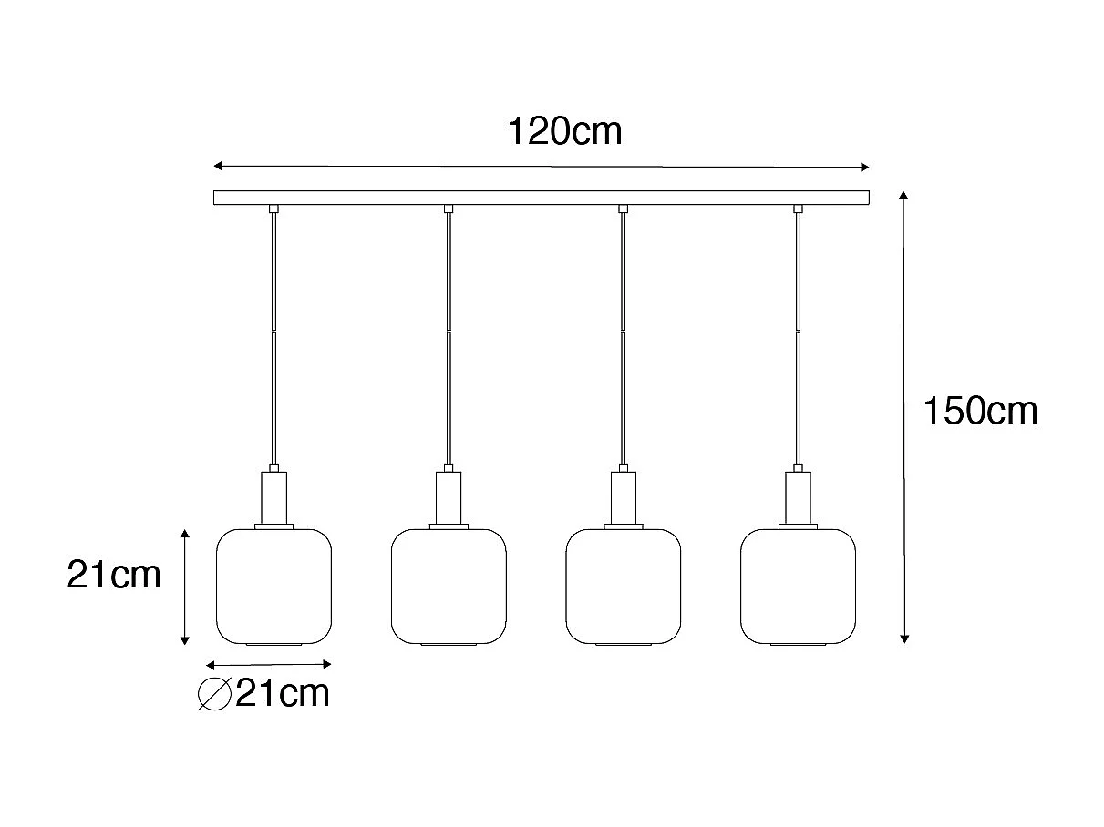 Lampe à suspension design noire avec laiton et verre ambré 4 lumières - Zuzanna