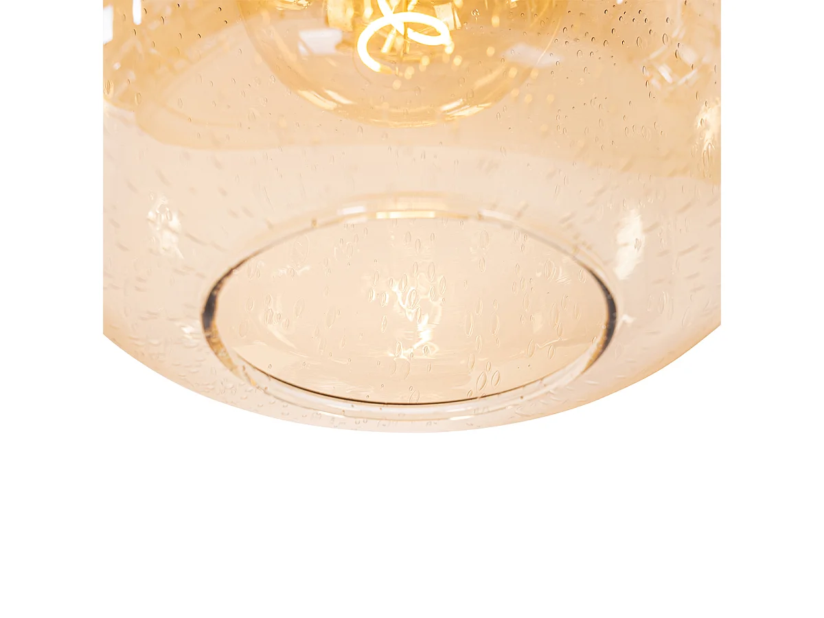 Lampe à suspension design noire avec laiton et verre ambré 4 lumières - Zuzanna