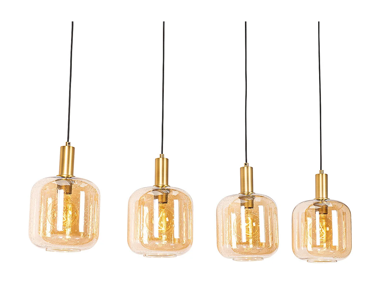 Lampe à suspension design noire avec laiton et verre ambré 4 lumières - Zuzanna