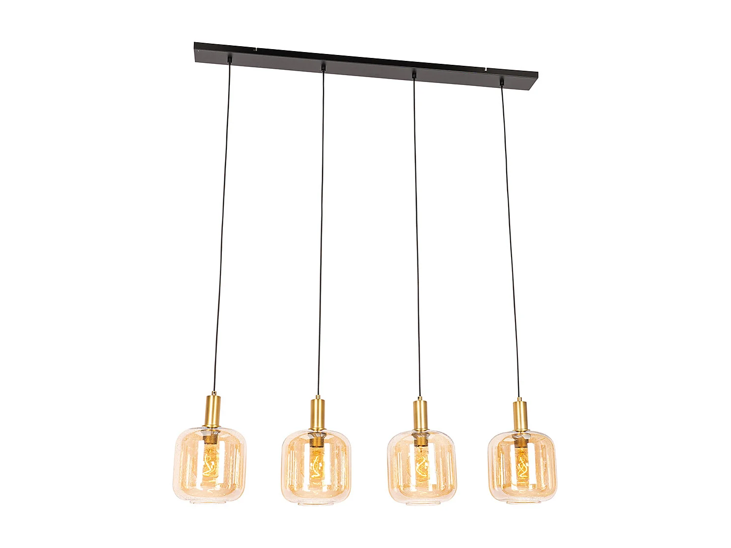 Suspension design noire avec laiton et verre ambre 4 lumières - Zuzanna