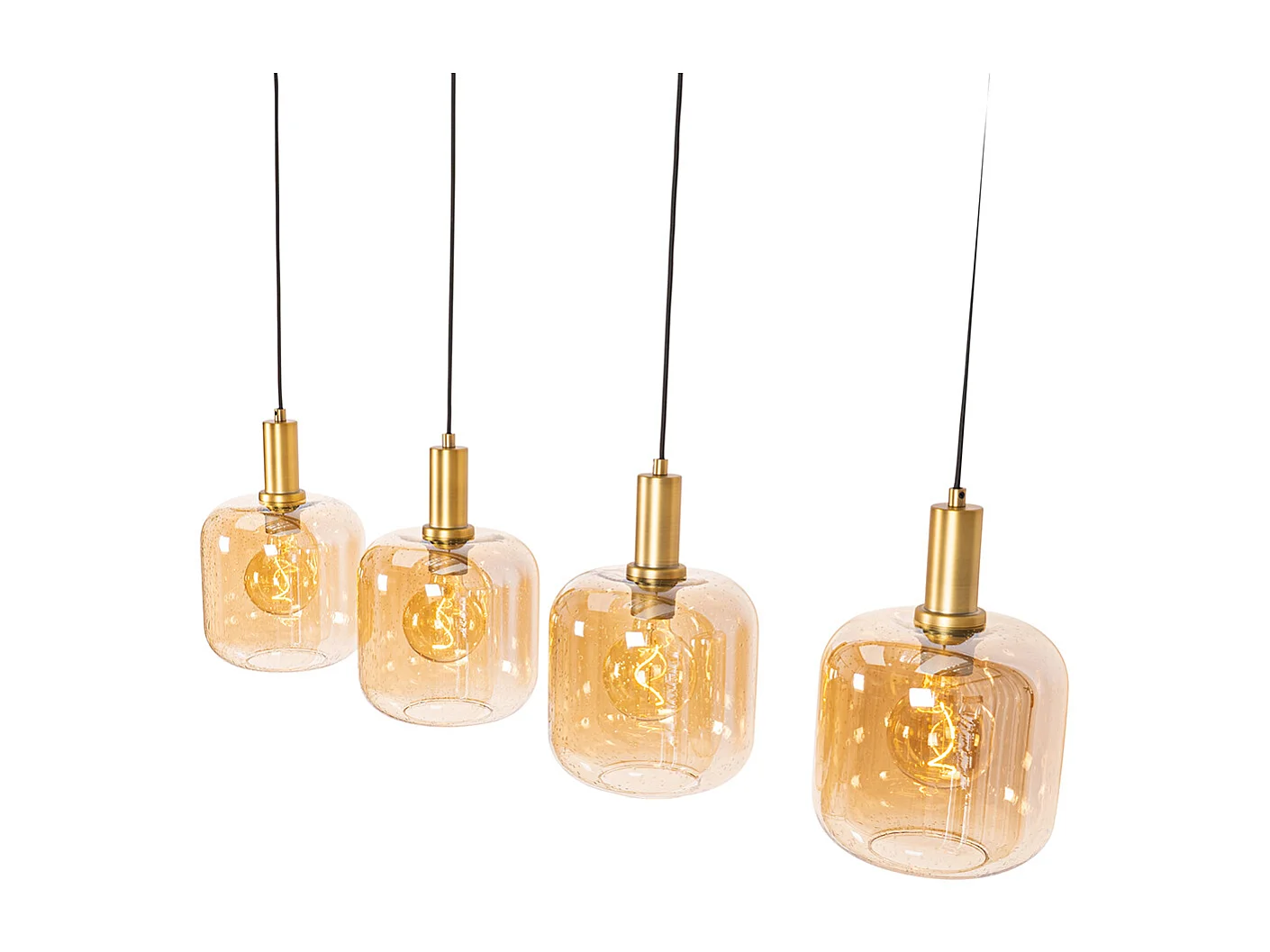 Suspension design noire avec laiton et verre ambre 4 lumières - Zuzanna