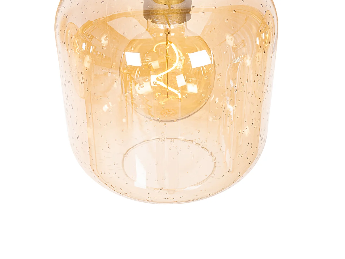 Suspension design noire avec laiton et verre ambre 4 lumières - Zuzanna
