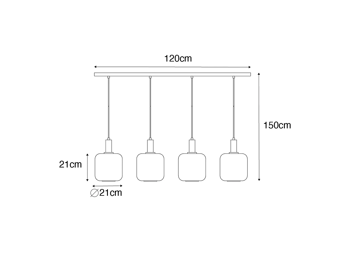 Suspension design noire avec laiton et verre ambre 4 lumières - Zuzanna