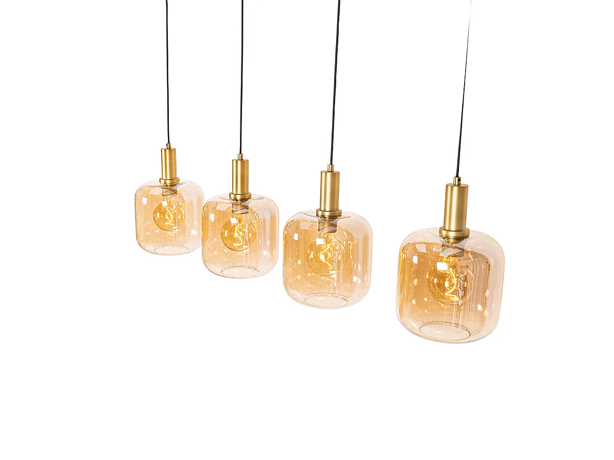 Suspension design noire avec laiton et verre ambre 4 lumières - Zuzanna