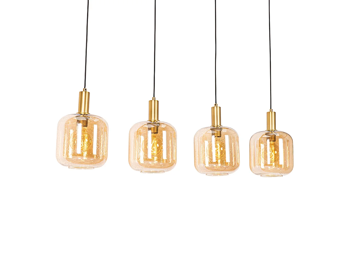 Suspension design noire avec laiton et verre ambre 4 lumières - Zuzanna
